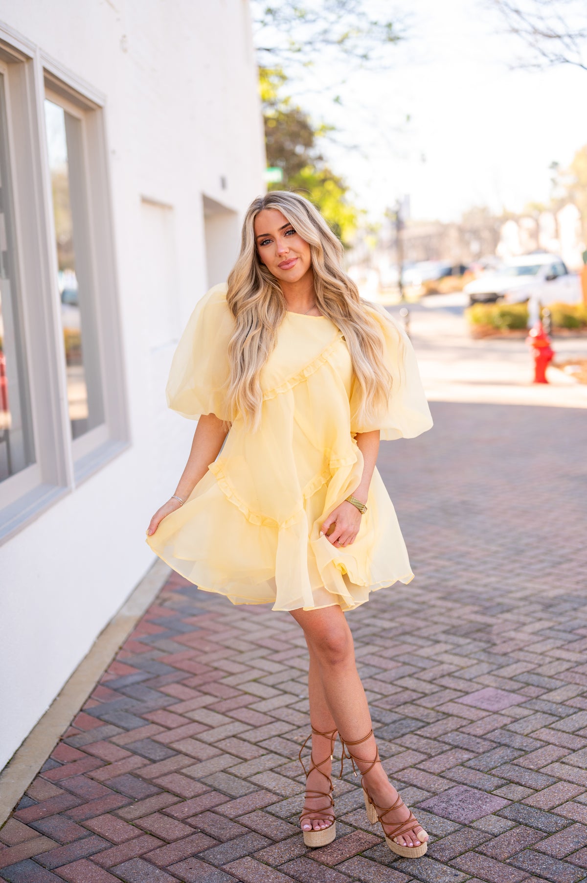 The Britney Puff Sleeve Dress- Yellow