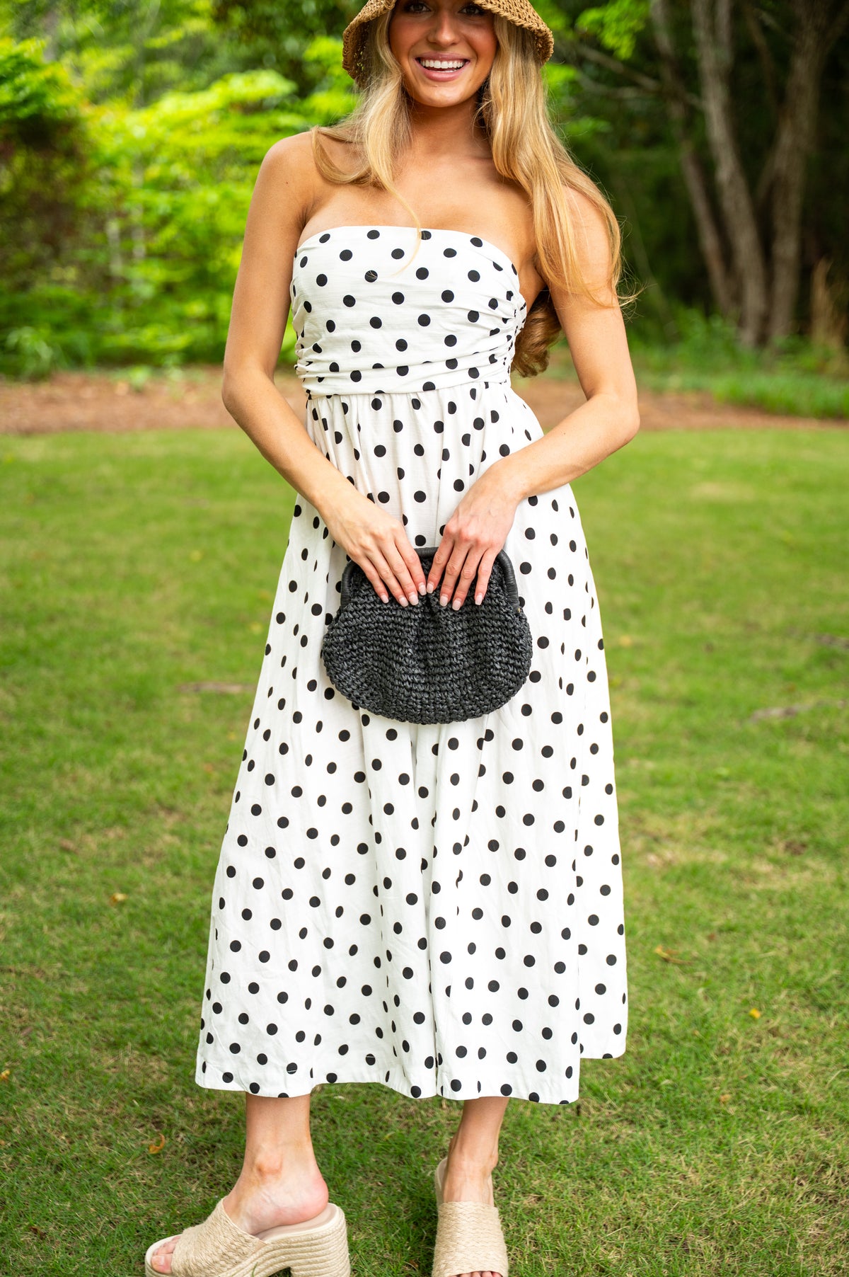 knee length dresses for ladies Shelby Polka Dot Tube Dress-Off white