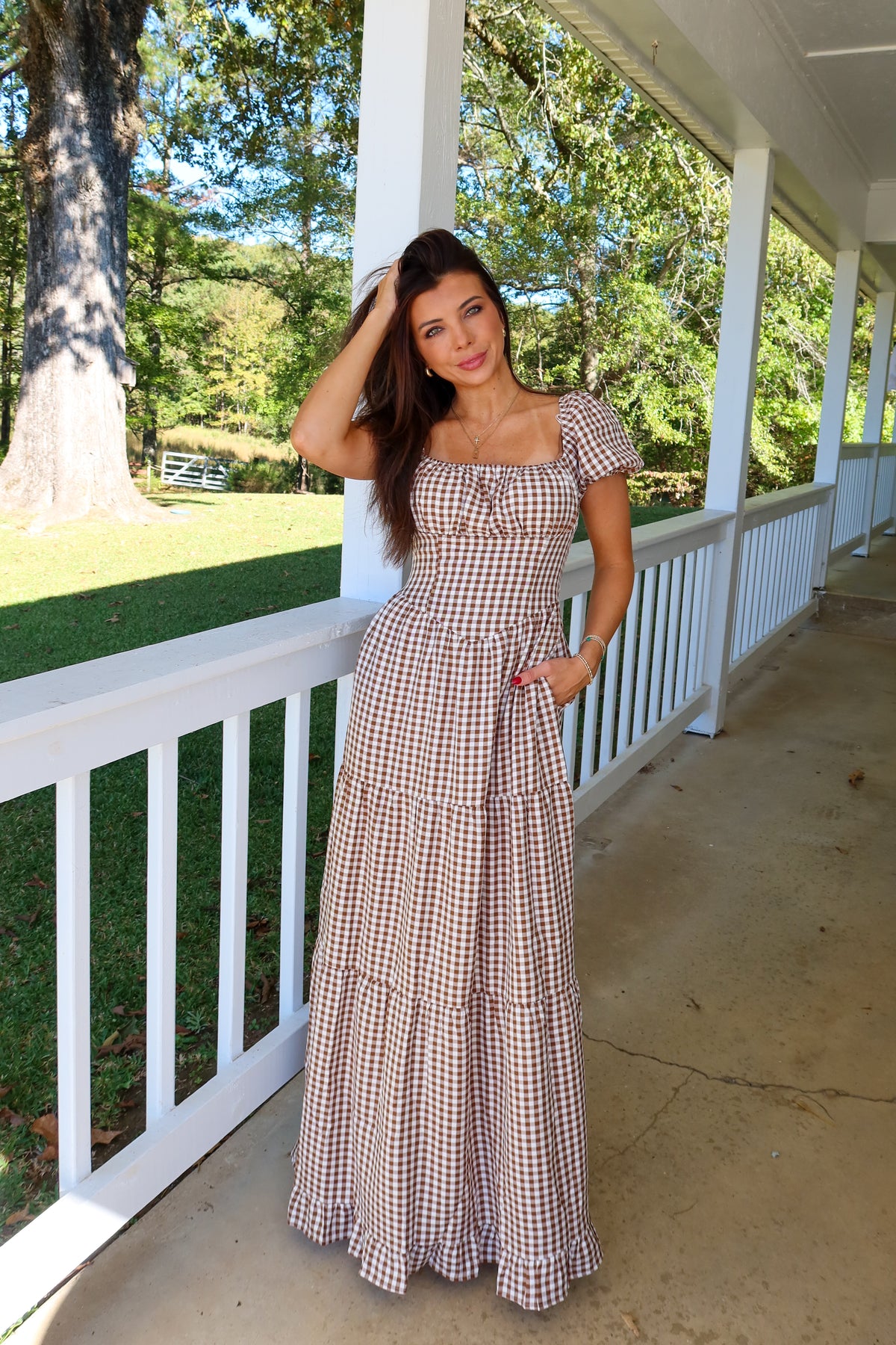 Lauren Gingham Maxi Dress-Brown Lauren Gingham Maxi Dress-Brown