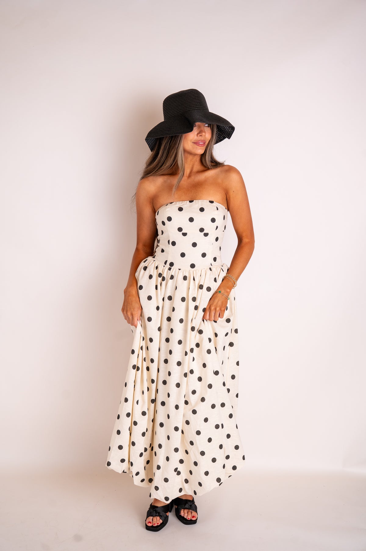 Palmer Polka Dot Strapless Dress-Cream