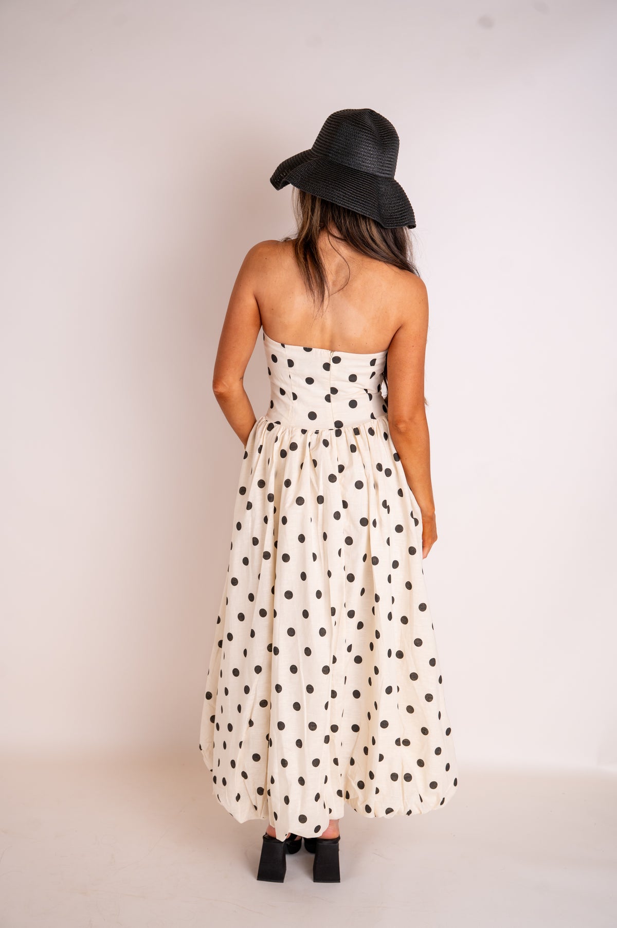 Palmer Polka Dot Strapless Dress-Cream