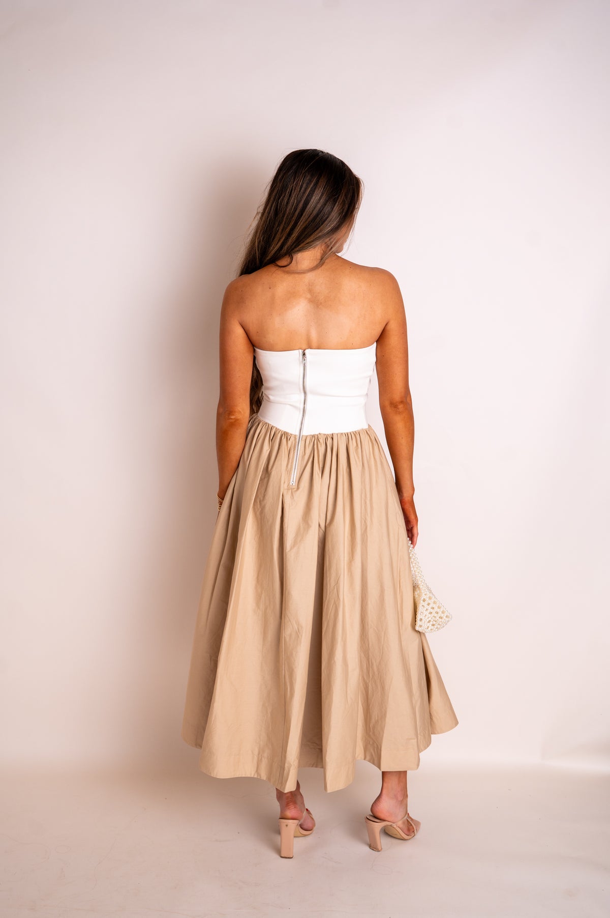 Tigris Sleeveless Twist Midi Dress Striped Tan