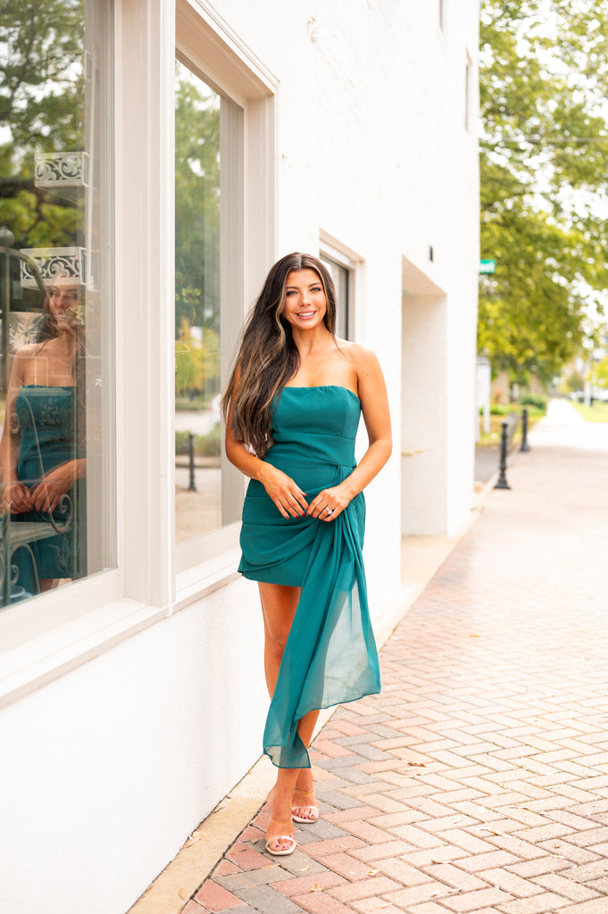 Cambry Strapless Mini Dress-Hunter Green | Inside Out Boutique Cambry Strapless Mini Dress-Hunter Green | Inside Out Boutique