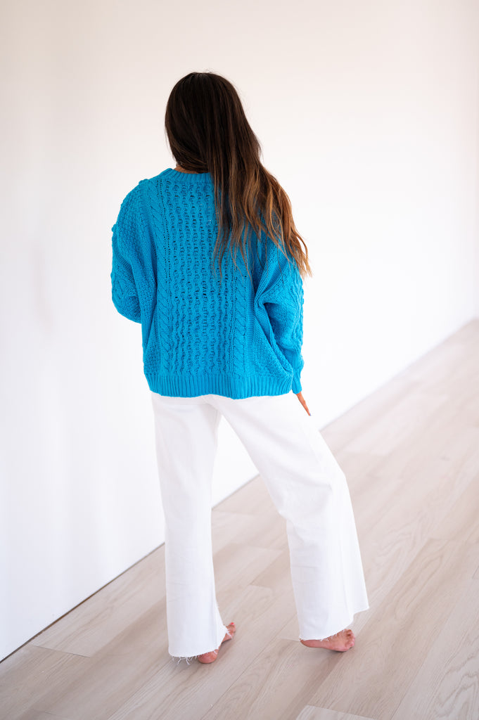 Erica Cable Knit Sweater-Blue