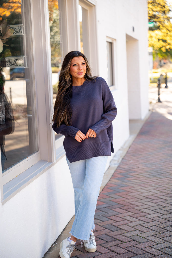 Nala Oversized Sweater-Charcoal Blue