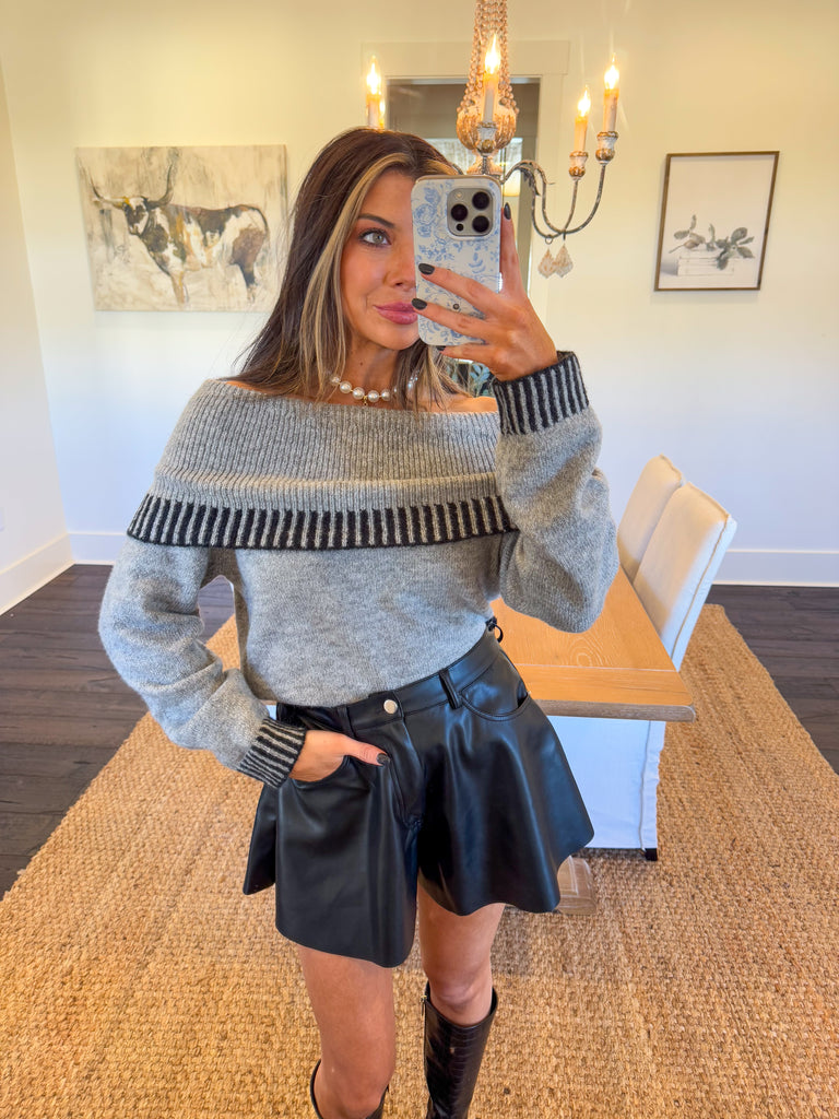 Leah Off Shoulder Sweater-Grey