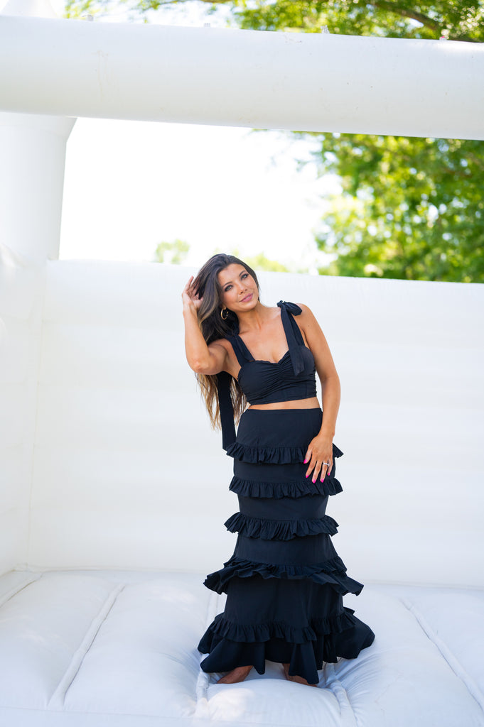 Black Two Piece Ruffle Skirt Set | Inside Out Boutique Black Two Piece Ruffle Skirt Set | Inside Out Boutique