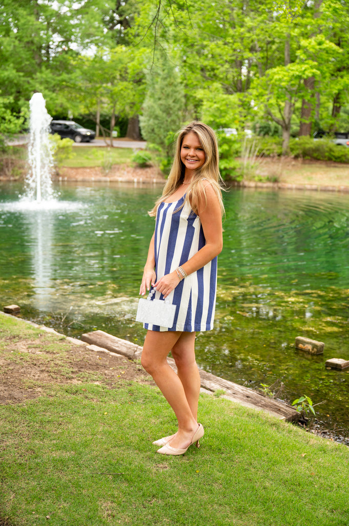 Mamie Stripe Dress-Indigo/Cream