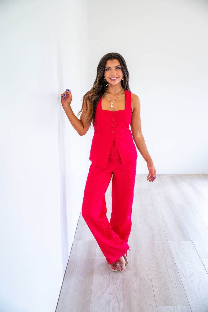 Amanda Linen Pant Set-Red