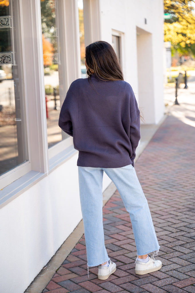 Nala Oversized Sweater-Charcoal Blue