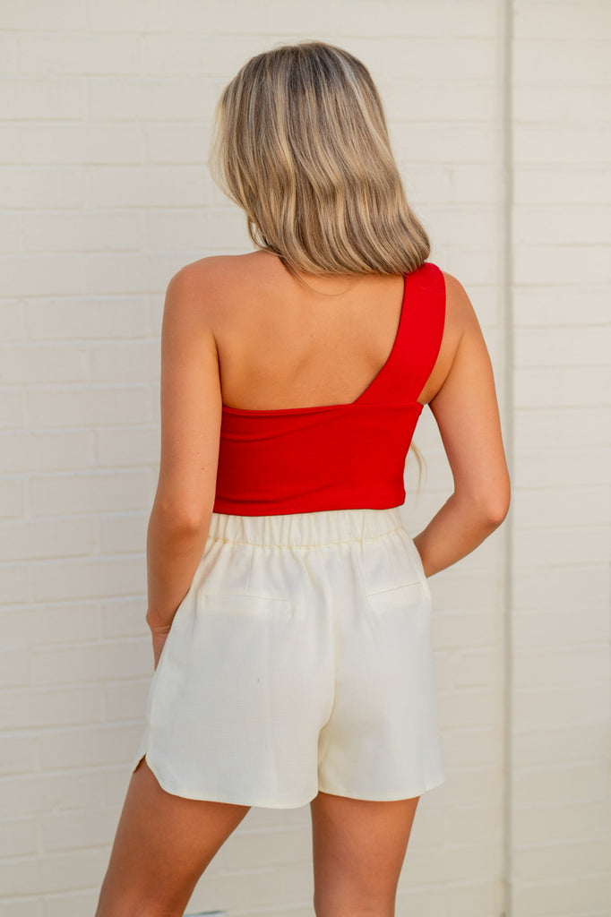 One Shoulder Red Knit Top