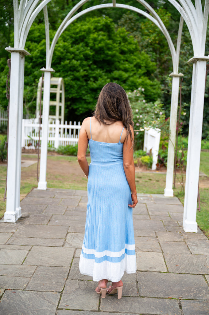 Audrey Pleated Knit Maxi Dress-Blue