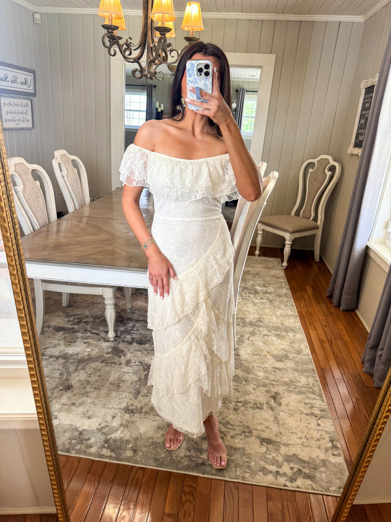 Lace Ruffle Tiered Maxi Dress | Inside Out Boutique Lace Ruffle Tiered Maxi Dress | Inside Out Boutique