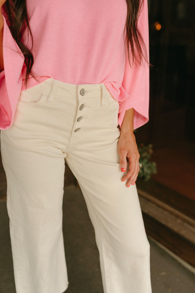 Cream High Rise Cropped Jeans