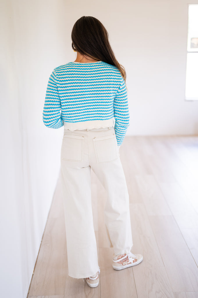 Rory Stripe Knit Cardigan- Blue/Ivory