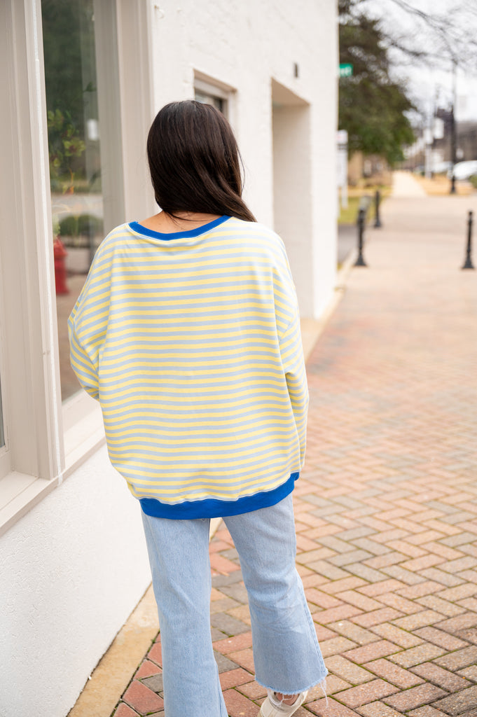 Gabby Stripe Oversized Top-Blue/Yellow