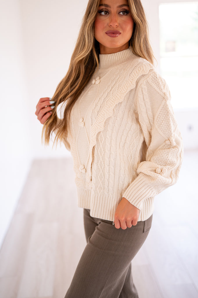 Campbell Ruffle Knit Sweater-Taupe