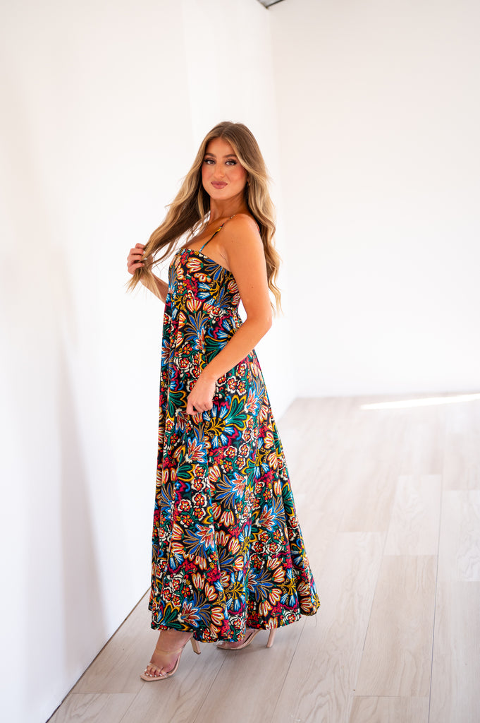 Falling For You Maxi Dress-Black Multi