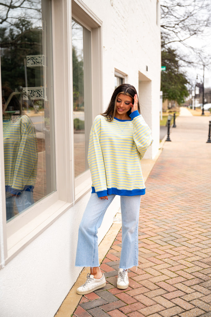 Gabby Stripe Oversized Top-Blue/Yellow