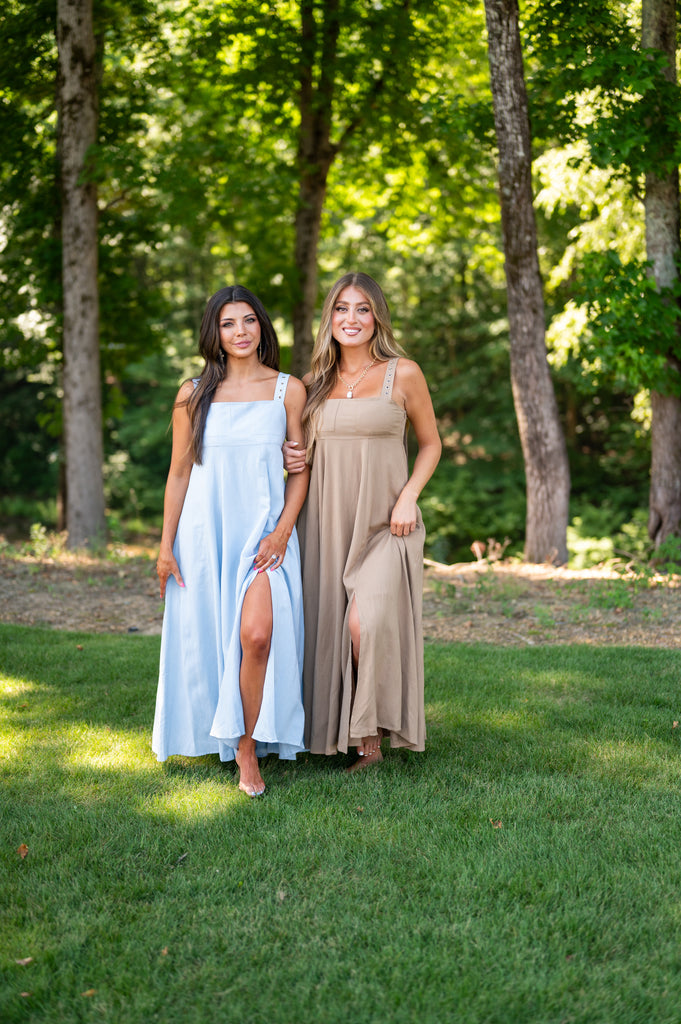 European Summer Maxi Slit Dress-Tan European Summer Maxi Slit Dress-Tan