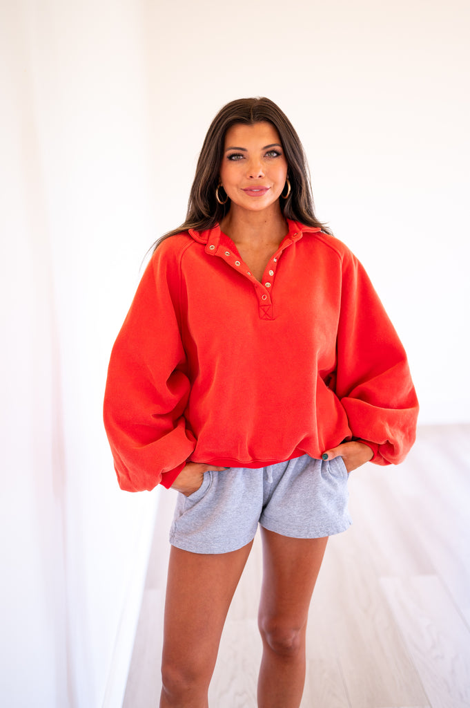 Piper Snap Button Sweatshirt-Red