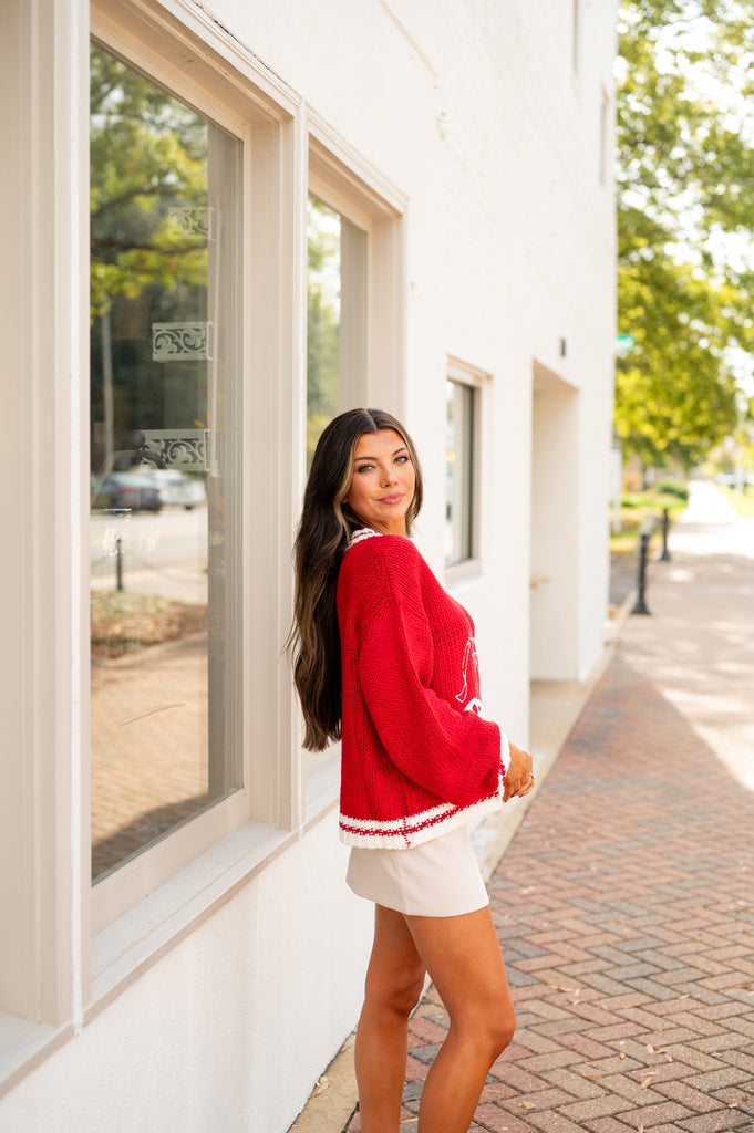 Mollie Cable Knit Sweater-Red