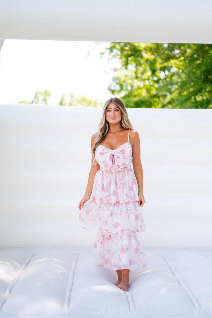 Scarlett Midi Tiered Dress-Pink Scarlett Midi Tiered Dress-Pink