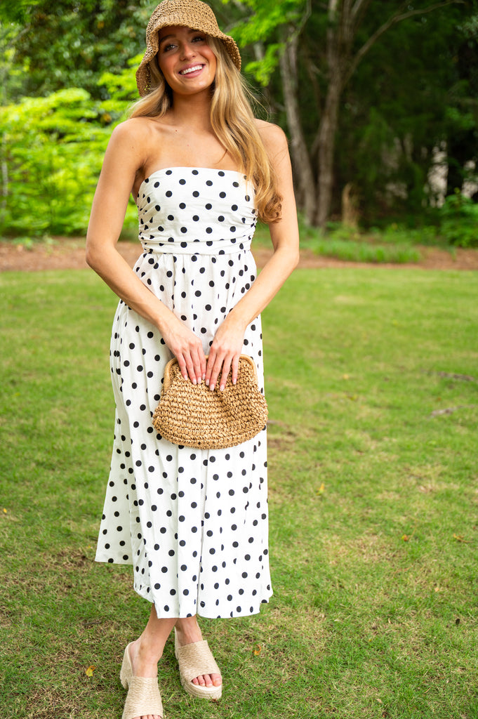 Shelby Polka Dot Tube Dress-Off white