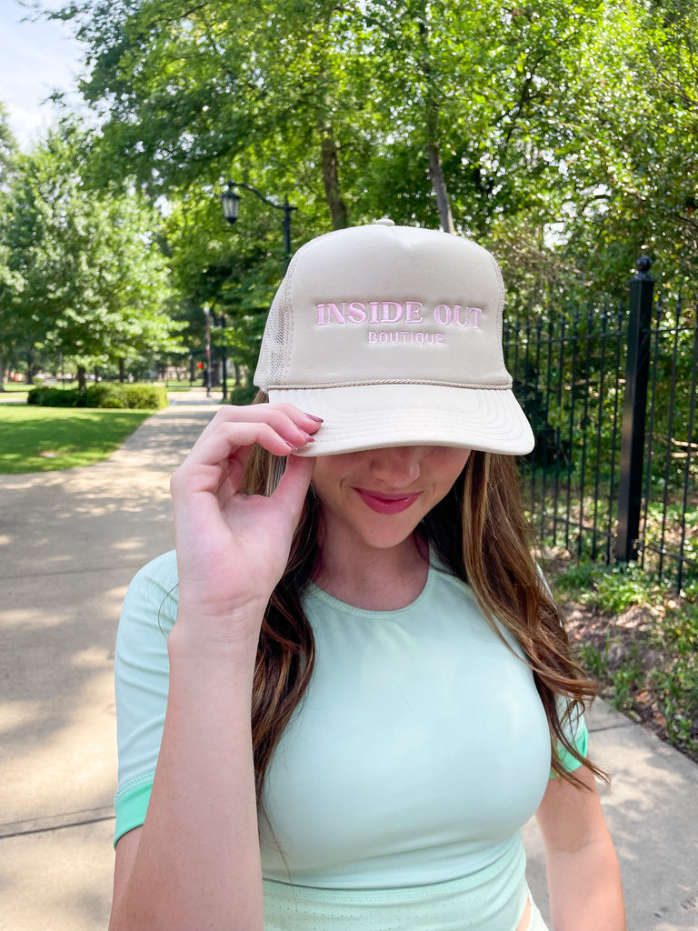 Inside Out Trucker Hat-Taupe/Pink