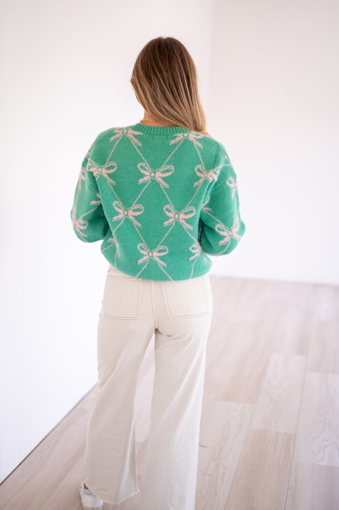 Stacey Bow Sweater-Mint Green