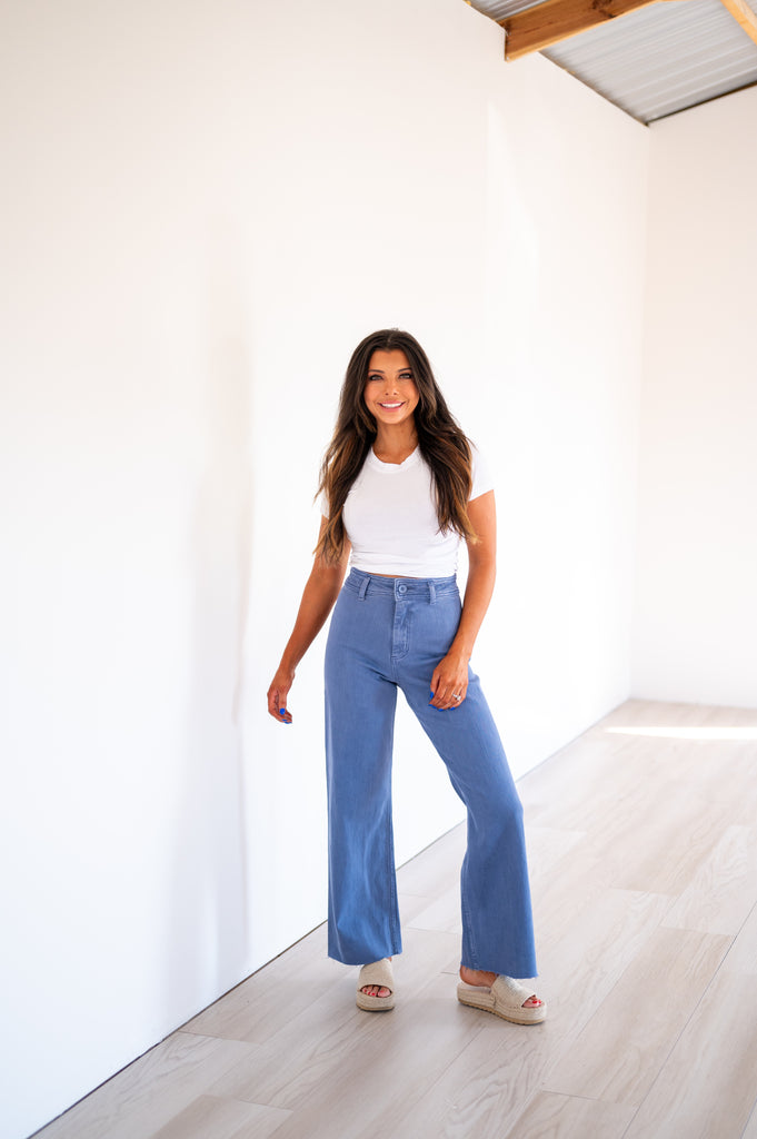 Straight Wide Leg Denim Jeans-Blue