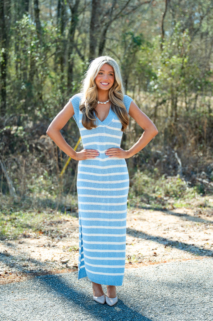 Chaney Stripe Maxi Dress-Blue/Off White