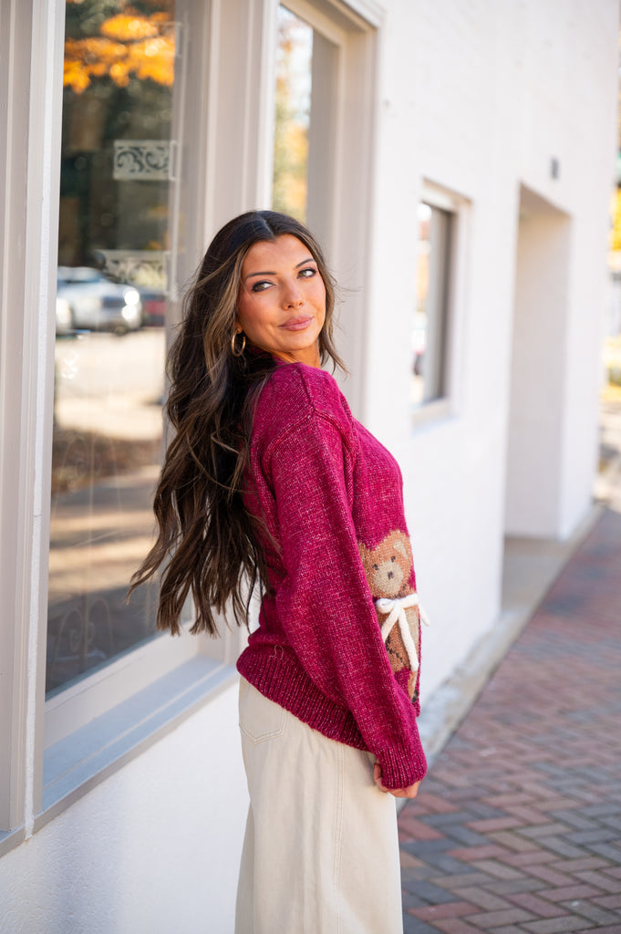 Teddy Cardigan-Burgundy