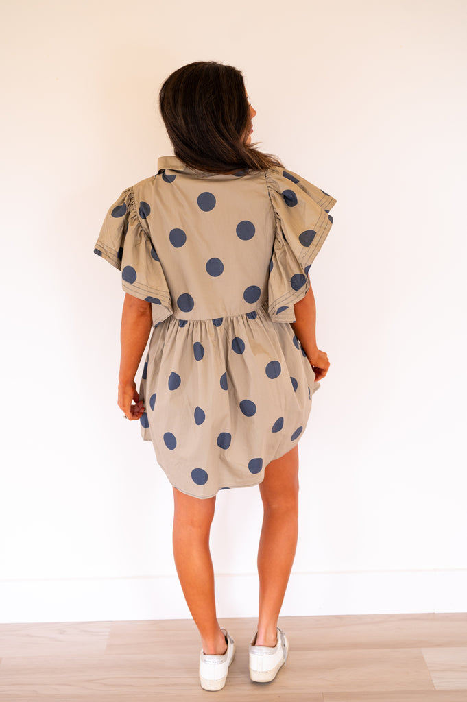 Polka Dot Babydoll Dress-Taupe