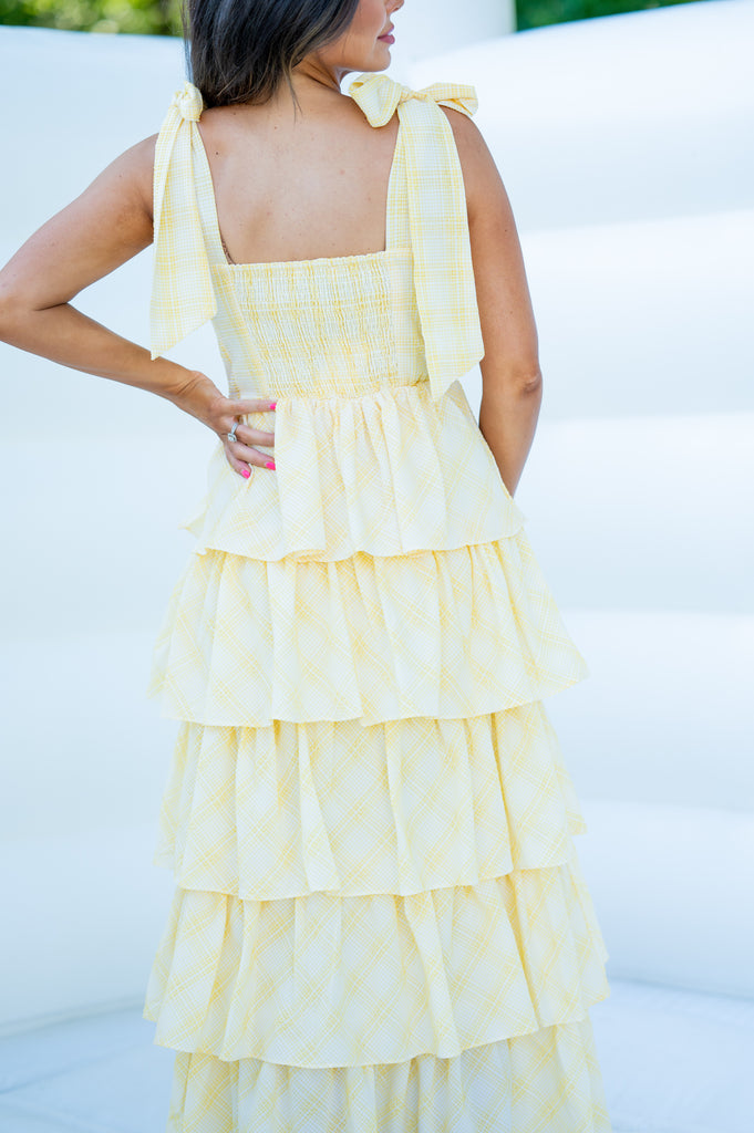 Heather Tiered Midi Dress-Yellow