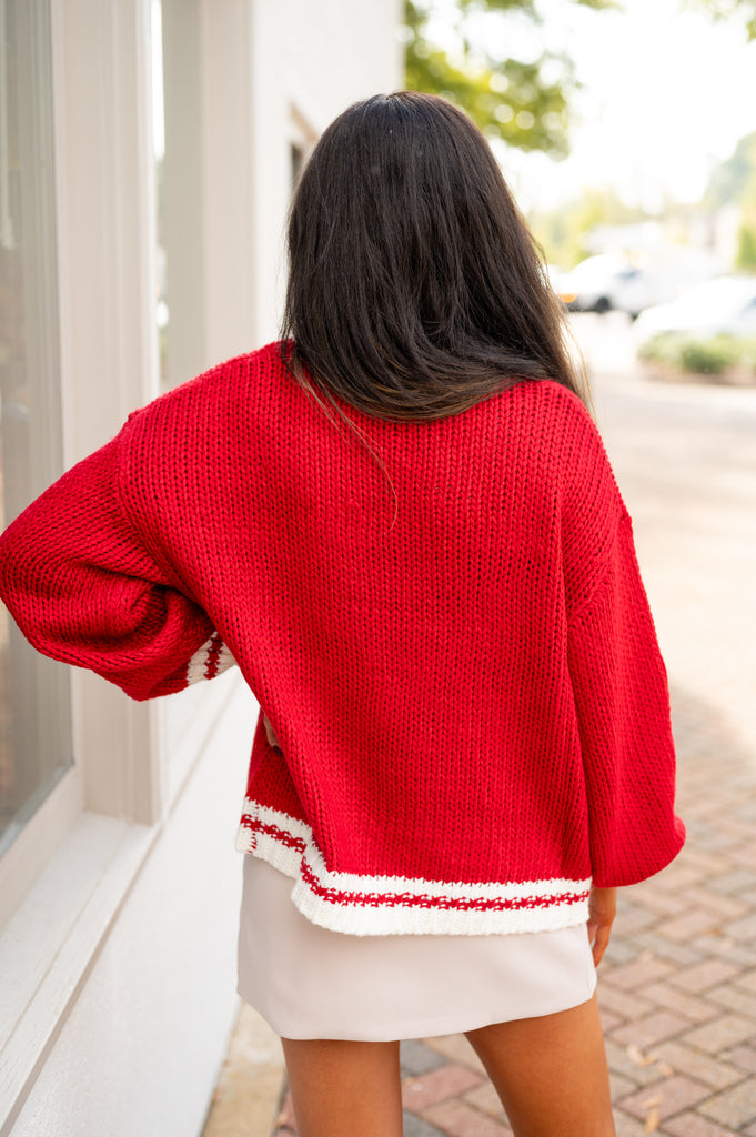 Mollie Cable Knit Sweater-Red