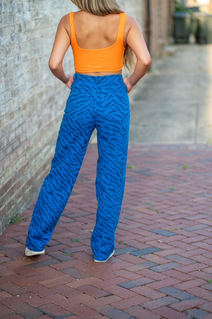 Tiger Stripe Denim Pants-Blue