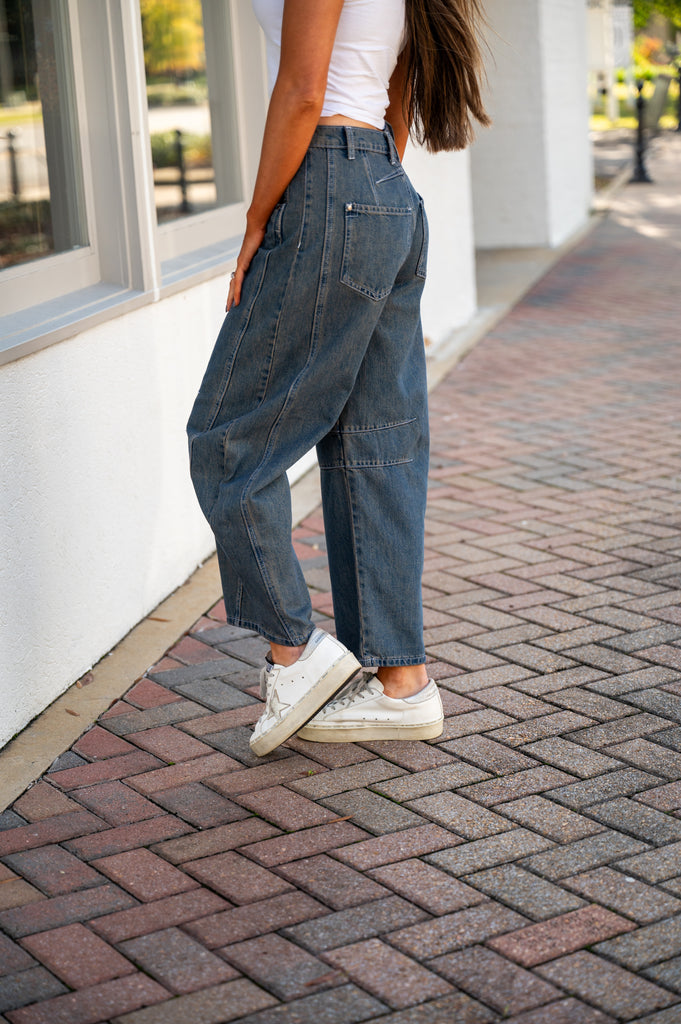 Barrel Denim Jeans-Dark Denim