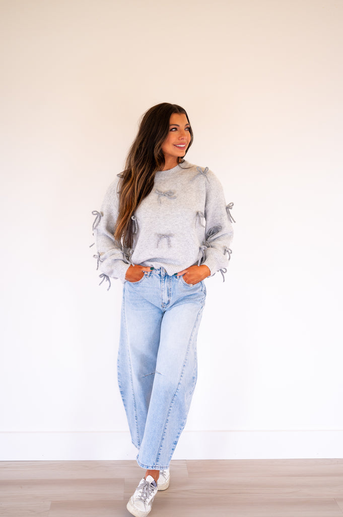 Betsy Bow Sweater-Gray