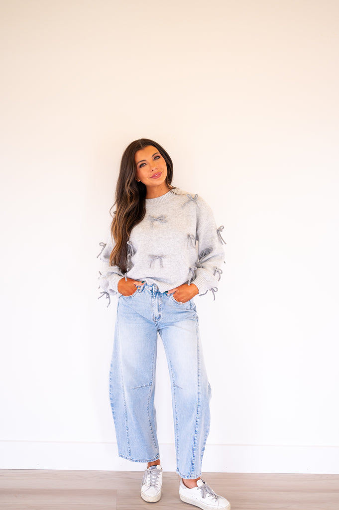 Betsy Bow Sweater-Gray