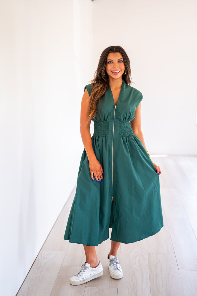 Aden Midi Zipper Dress-Hunter Green | Inside Out Boutique Aden Midi Zipper Dress-Hunter Green | Inside Out Boutique