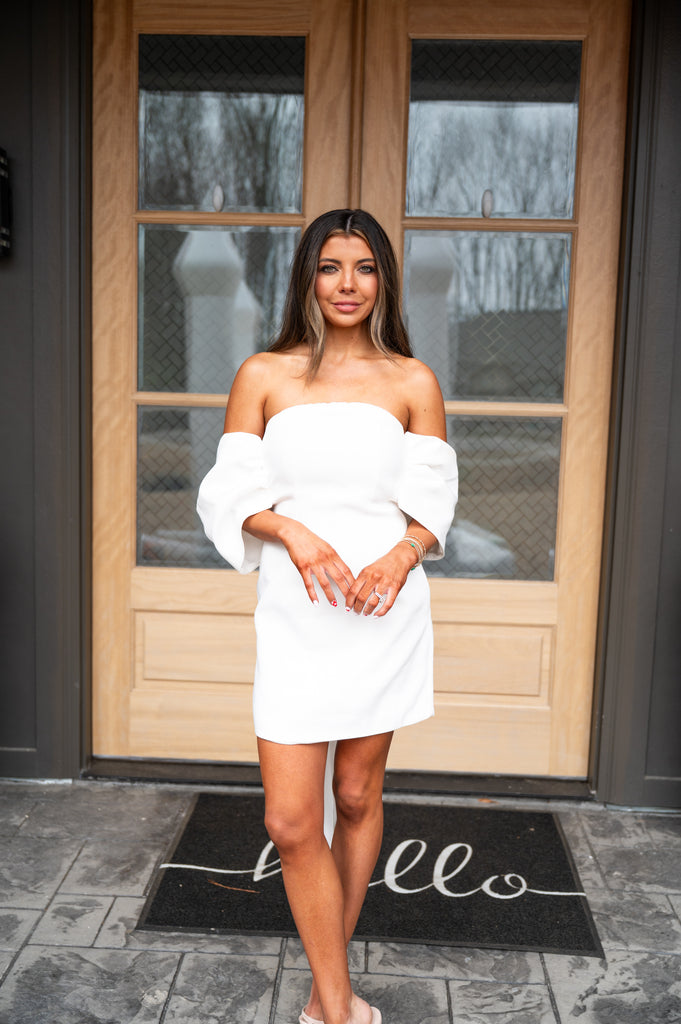 Claire Off Shoulder Bow Dress-White | Inside Out Boutique Claire Off Shoulder Bow Dress-White | Inside Out Boutique