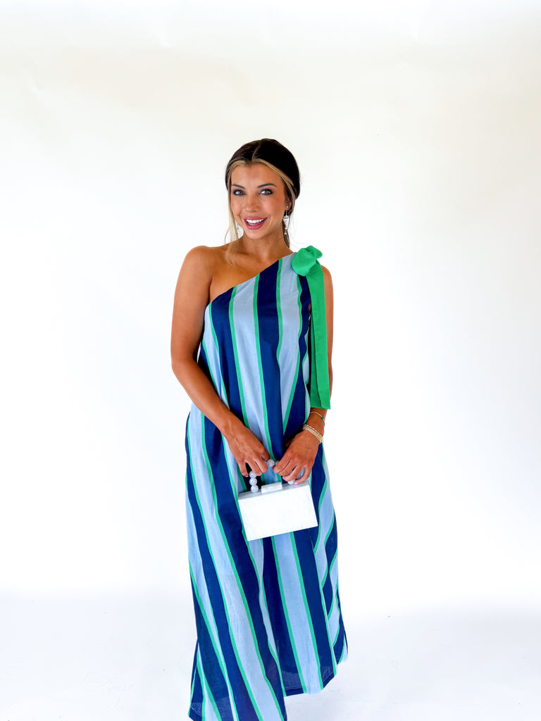 Brynn Stripe One Shoulder Maxi Dress-Blue/Green | Inside Out Boutique Brynn Stripe One Shoulder Maxi Dress-Blue/Green | Inside Out Boutique