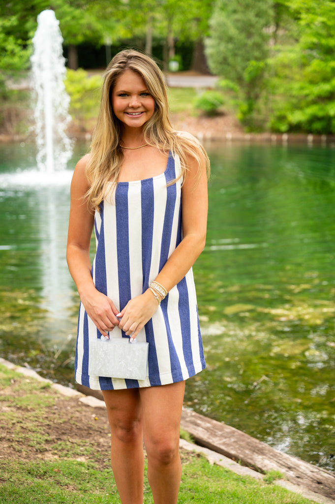 Mamie Stripe Dress-Indigo/Cream