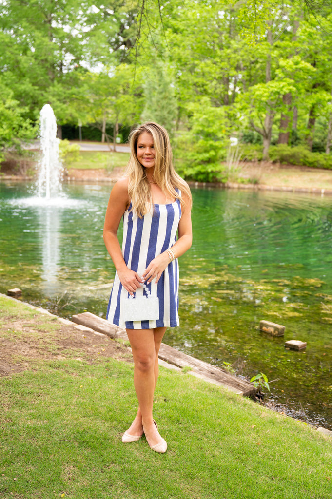 Mamie Stripe Dress-Indigo/Cream