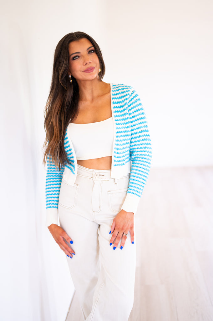 Rory Stripe Knit Cardigan- Blue/Ivory