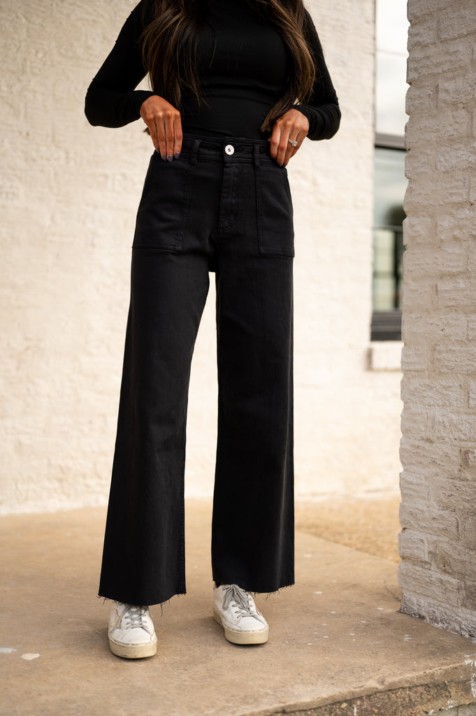 Straight Wide Leg Denim Jeans-Black