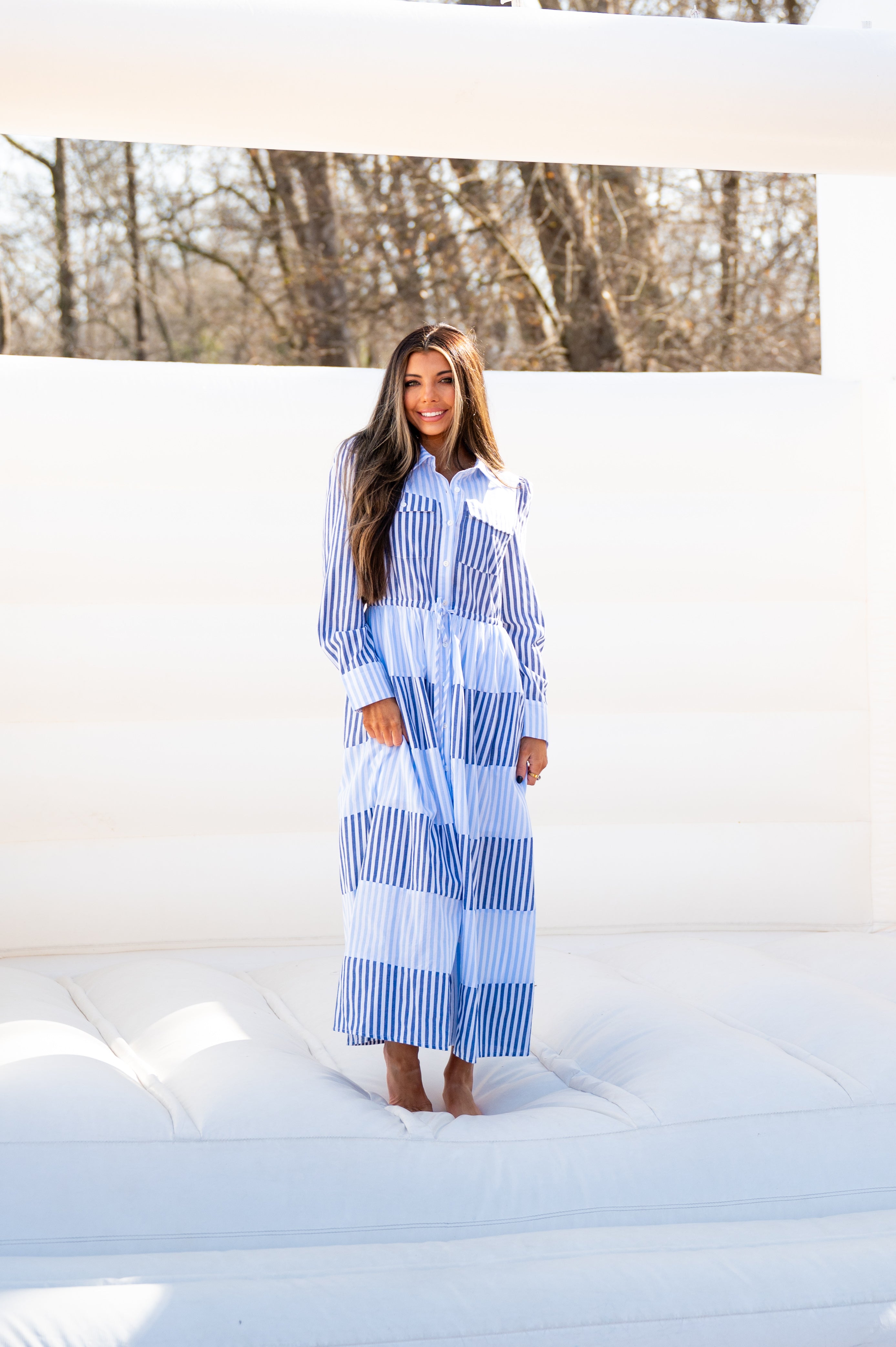 long blue and white striped dress Buy Blue/White Stripe 100% Cotton Tie Front Midi Dress from Next USA