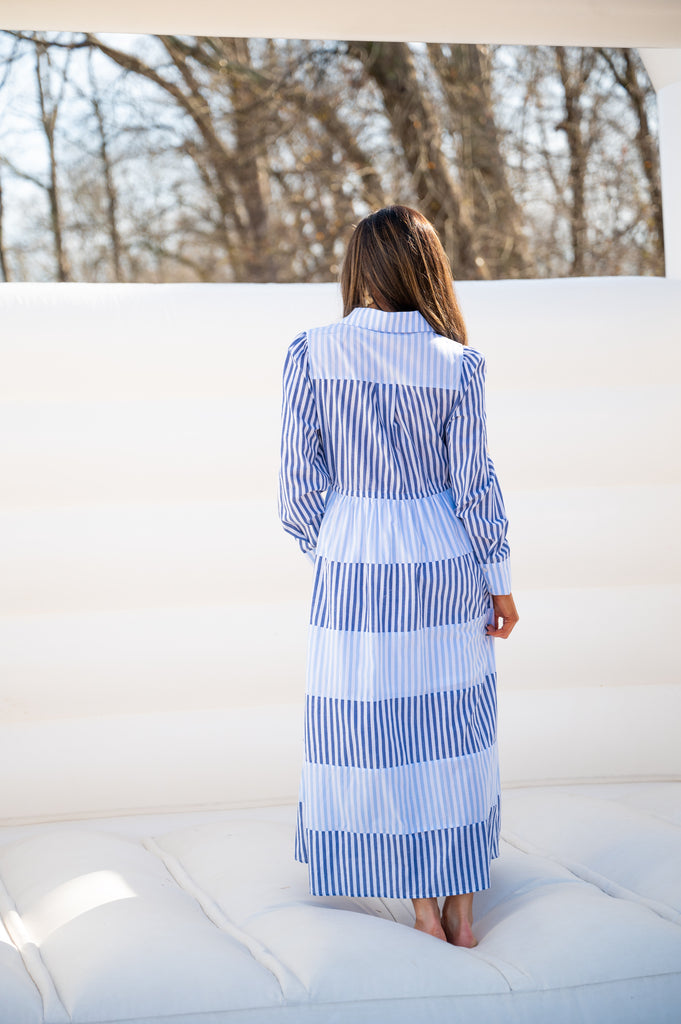 Saylor Stripe Maxi Dress-Blue Saylor Stripe Maxi Dress-Blue