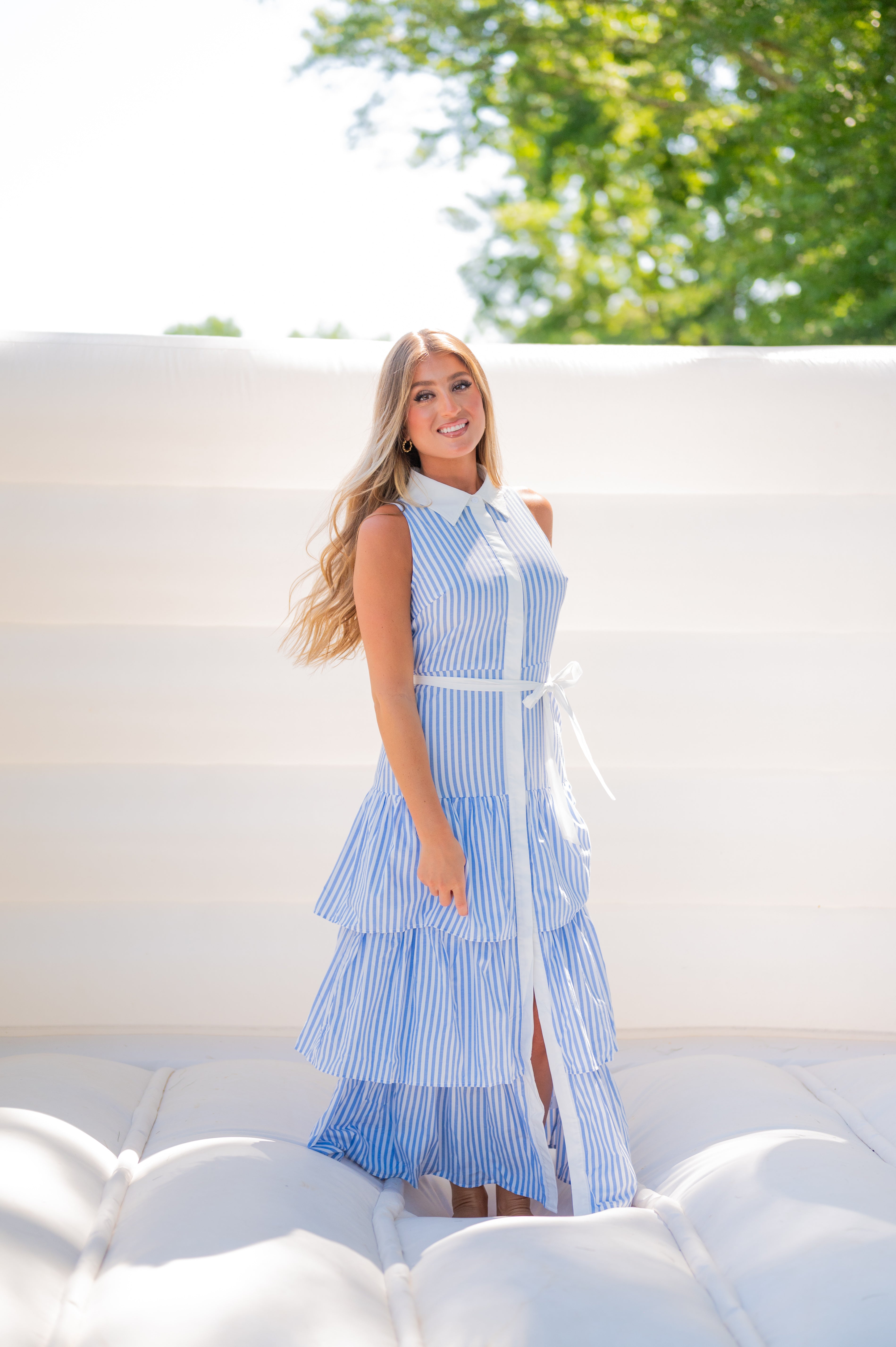 Stripe Ruffle Maxi Dress